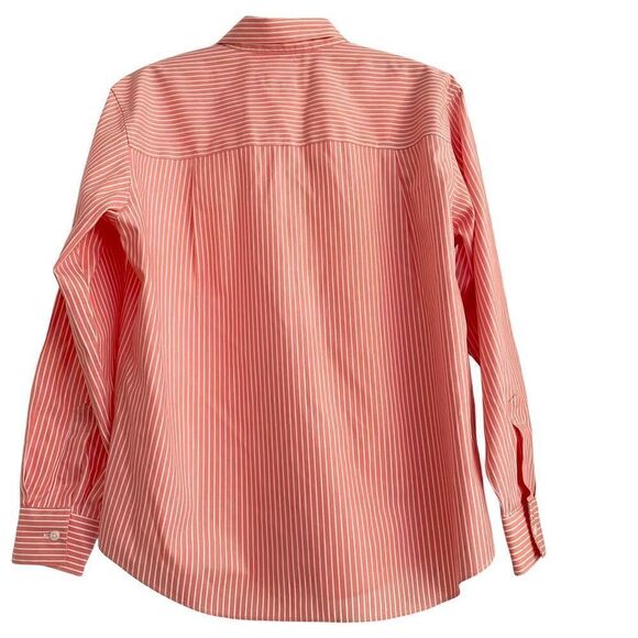 Talbots Petites Wrinkle Resistant Cotton Long Sleeve Blouse Pink + White Stripe - Picture 6 of 6